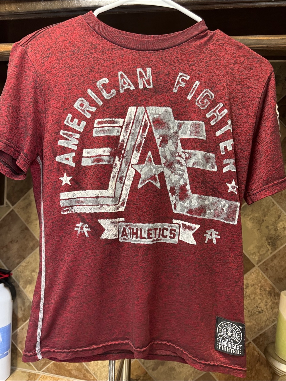 American Fighter Heather Red Graphic Tee with White Print